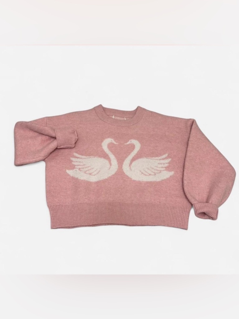 Pink White Swan Pullover Crewneck Sweater Vintage Cottage Core Coquette Lenox XS